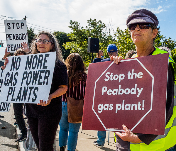 Demonstrators display signs for passing traffic