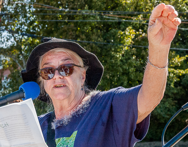 Susan Smoller speaks at a demonstration