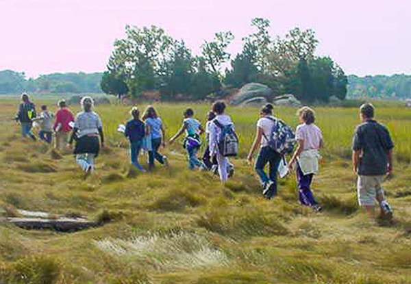 Fifth graders exploring saltmarsh